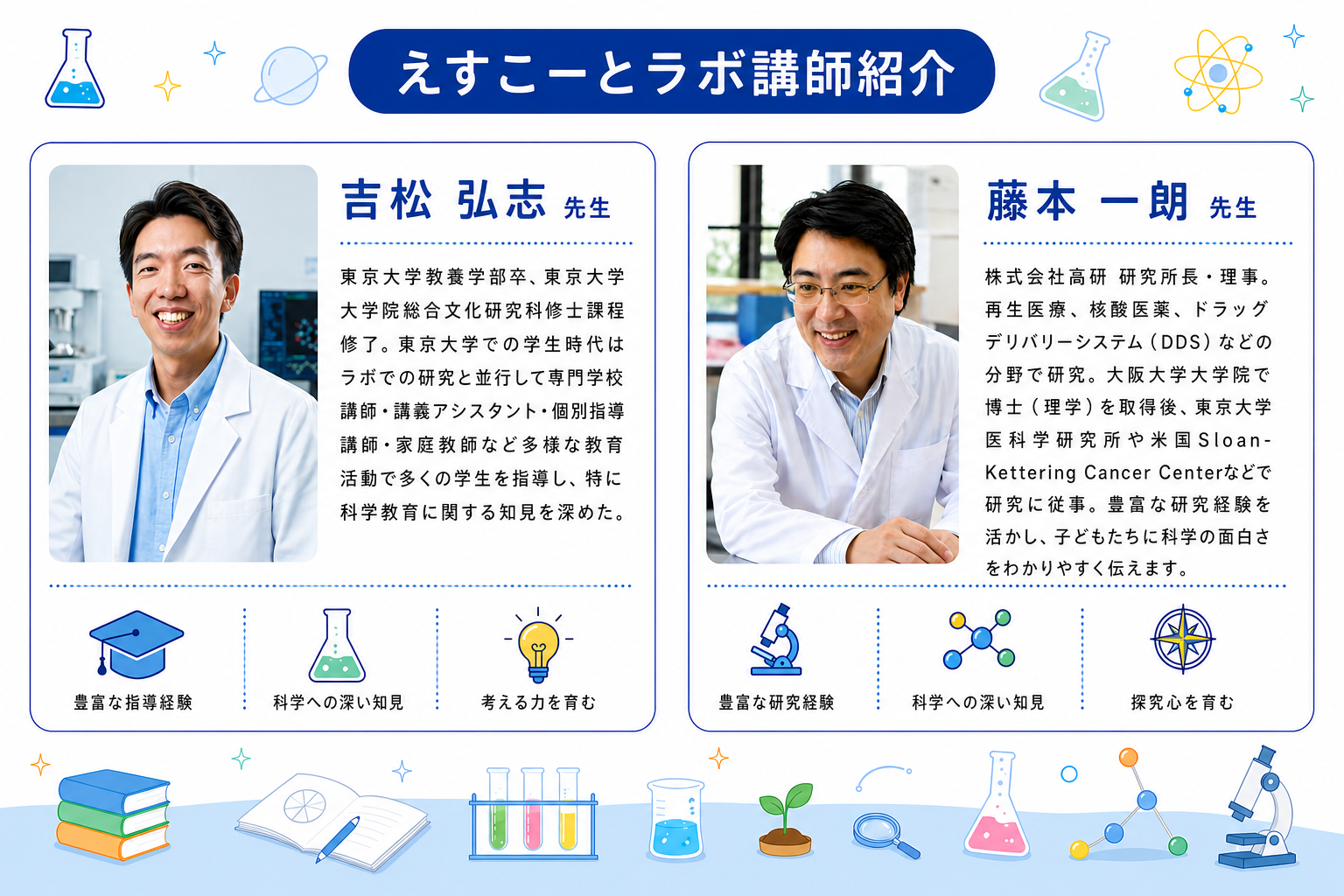 えすこーとラボ講師紹介。吉松弘志先生と藤本一朗先生のプロフィール。